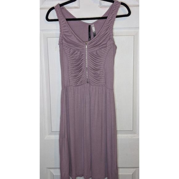 Kensie Purple Lavender Ruched Shirred Bodice Front Zipper Dress XS - Picture 4 of 15